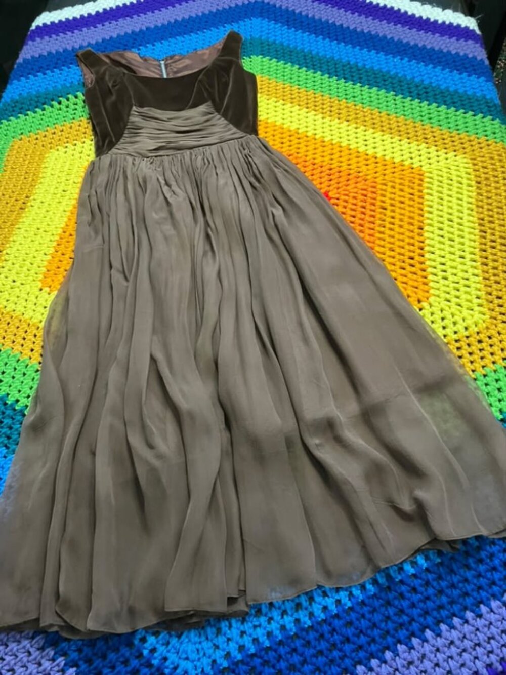 50's Vintage Brown Velvet Chiffon Cocktail Old Hollywood Party Mini Dress